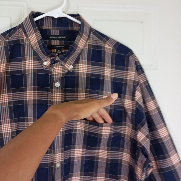 Banana Republic Dress Shirt Mens Untucked Slim Fit Plaid Size XL 100% Cotton - Picture 3 of 11